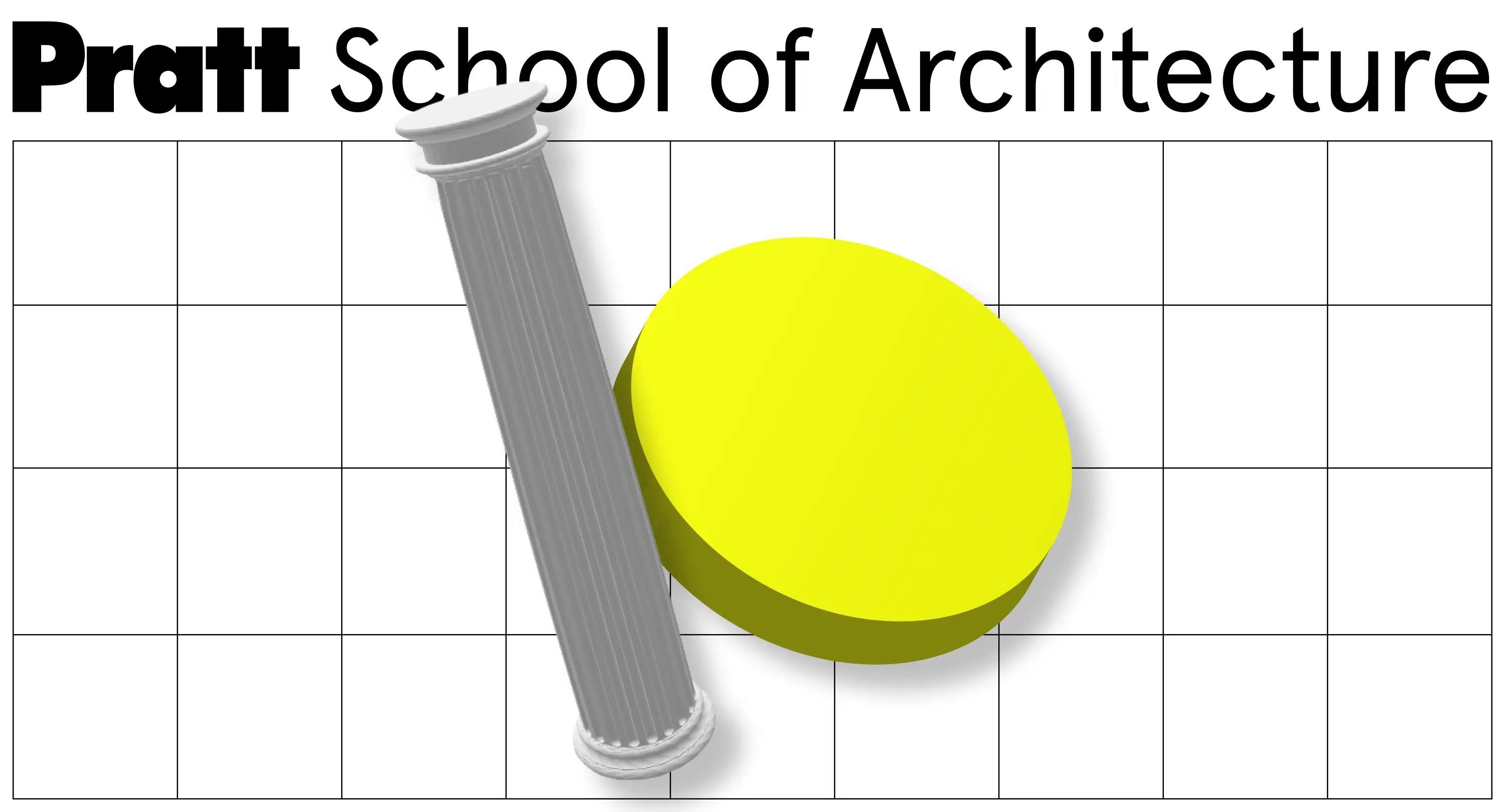 link card for the project Pratt School of Architecture showing 3D objects floating over a square grid and the logo